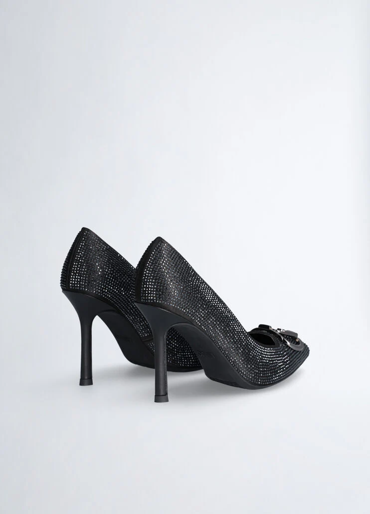 Black court shoes with all-over rhinestones