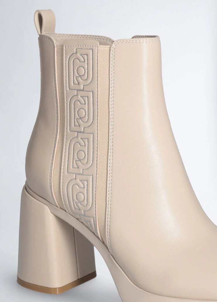 Beige ankle boots with logo
