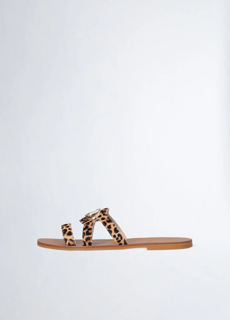Flat pony hair sandals
