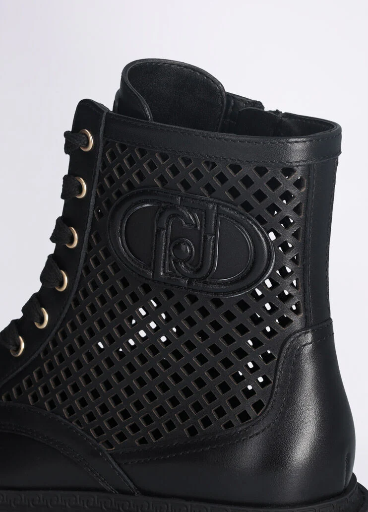 Perforated leather combat boots