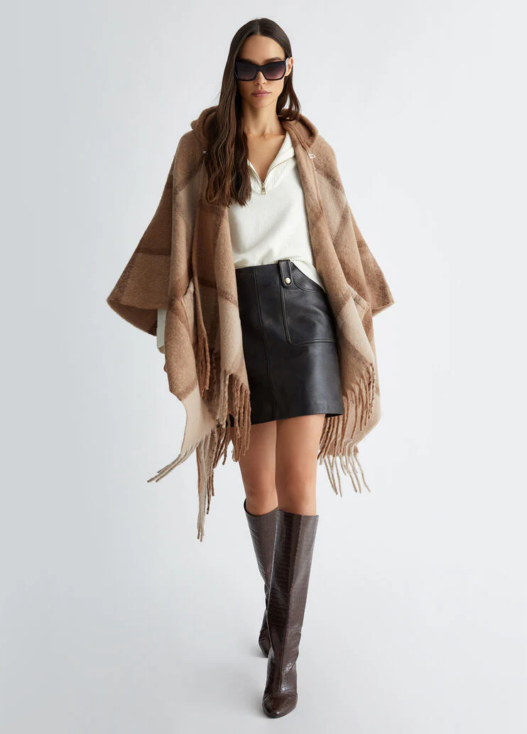 Jacquard hooded poncho