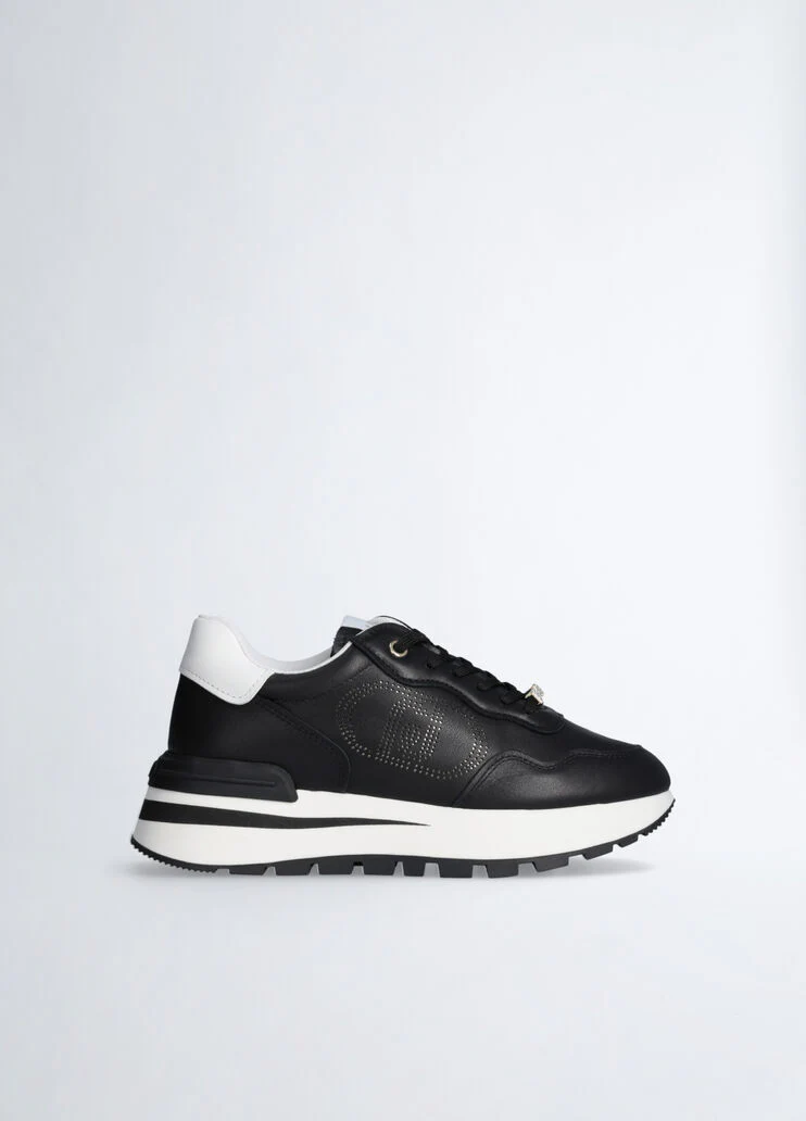 Leather sneakers with openwork logo