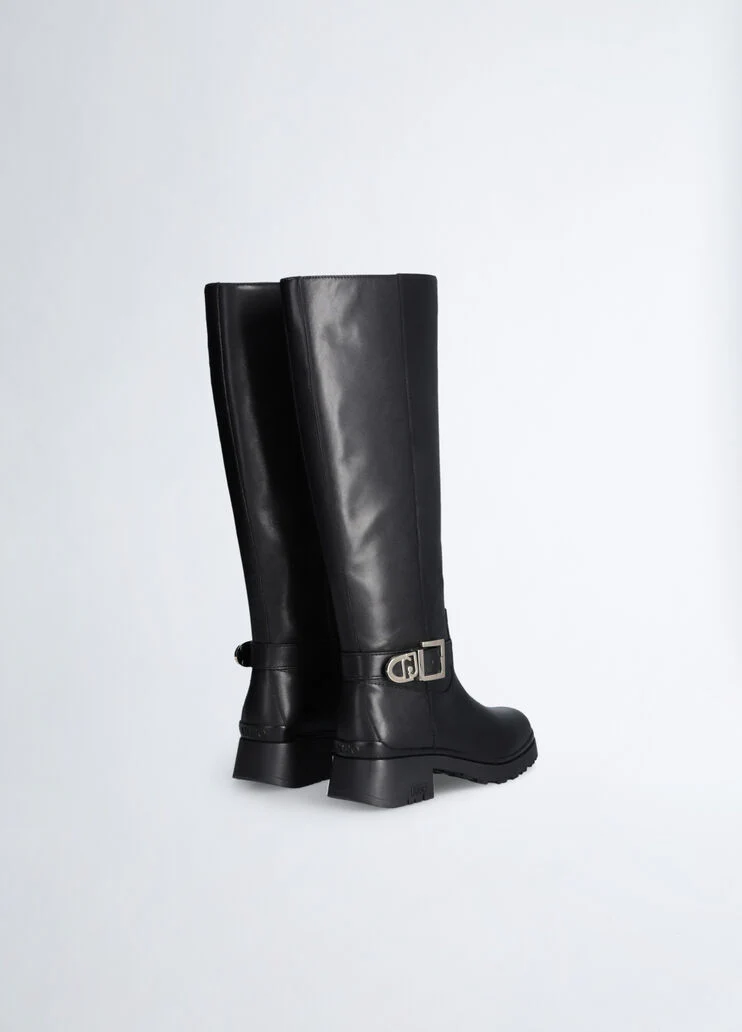 Black leather knee-high boots