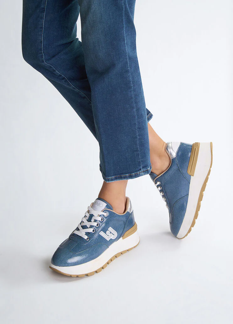 Glossy denim sneakers