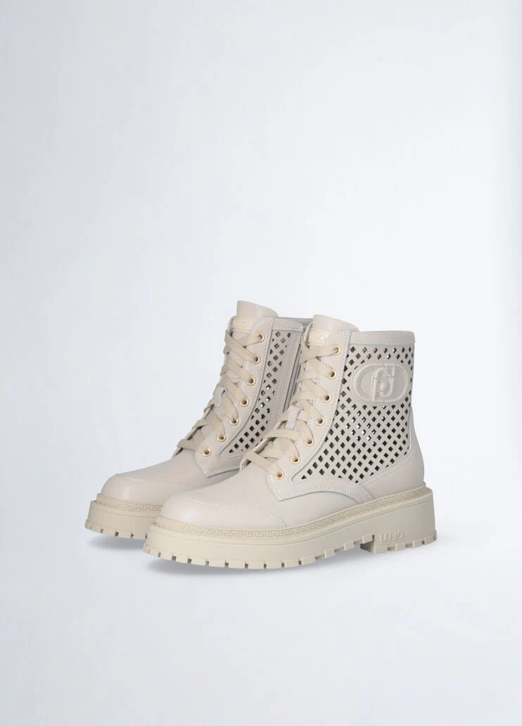 Perforated leather combat boots