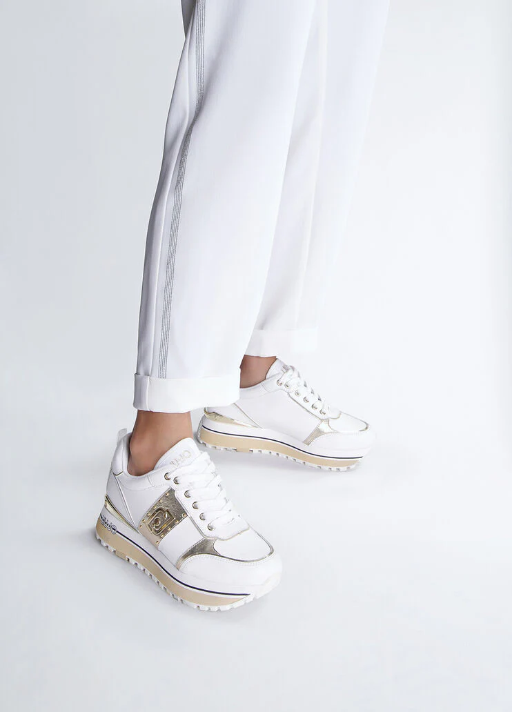 White leather platform sneakers