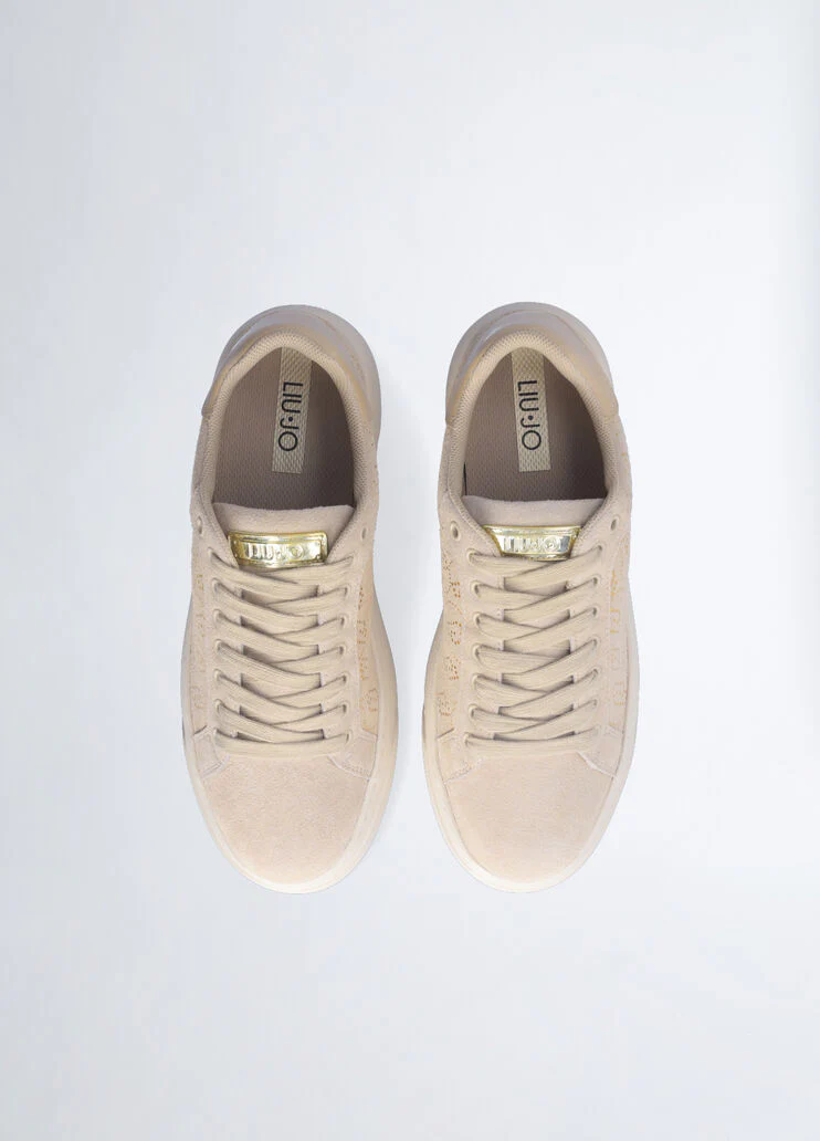 Beige monogram platform sneakers