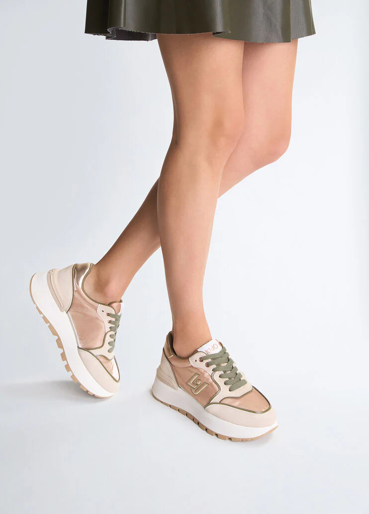 Suede and shiny nylon sneakers