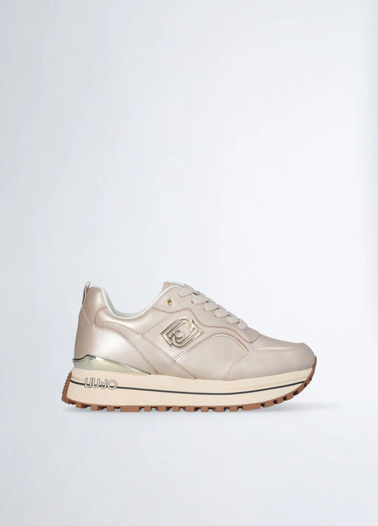 White metallic-effect leather sneakers