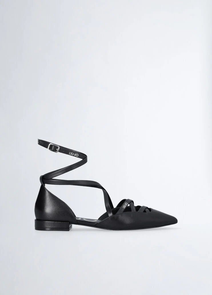 Black leather ballet shoes with strap