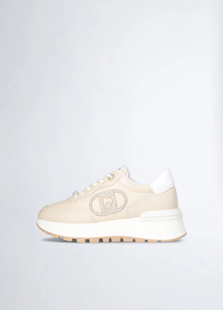 Leather sneakers with jewel logo