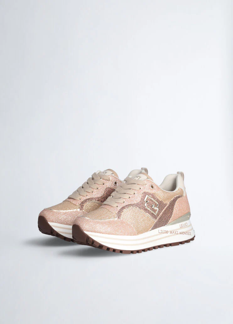 Platform sneakers with glitter and sequins