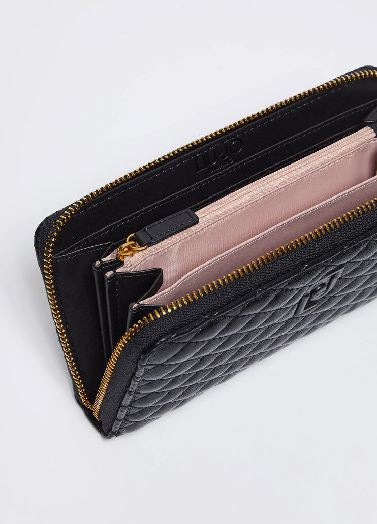 Quilted zip-around purse