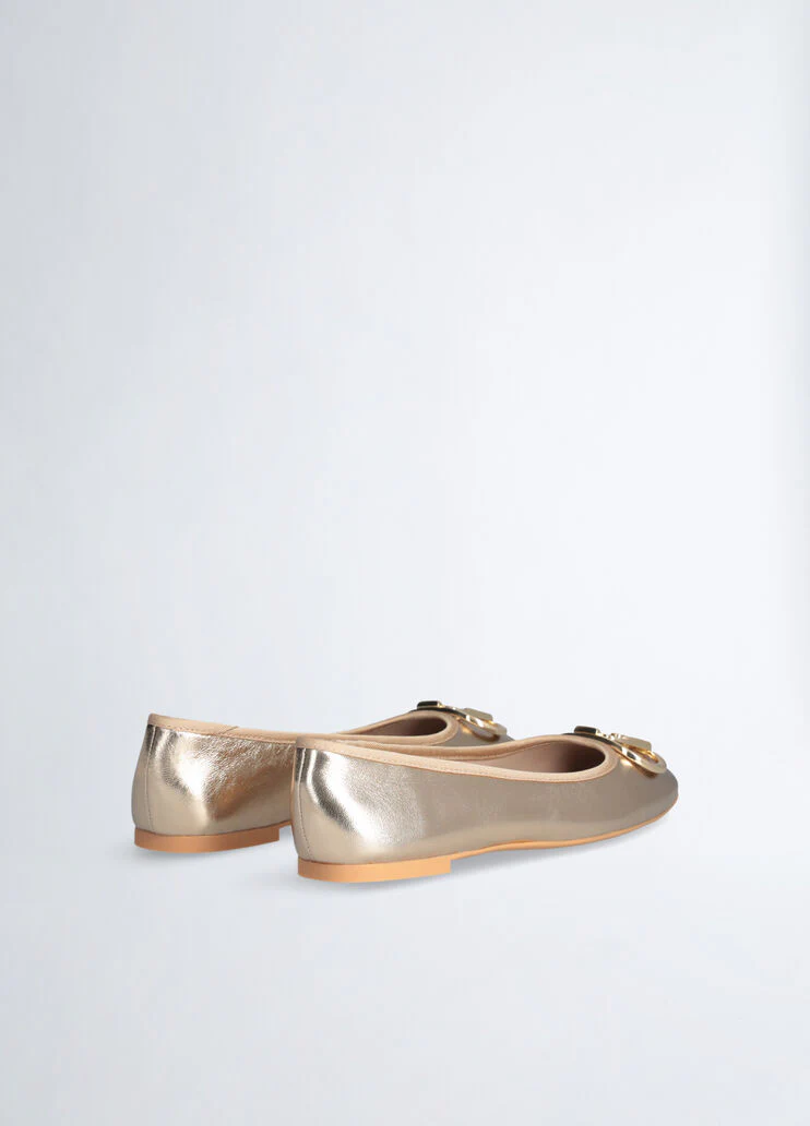 Metallic-effect leather ballet flats