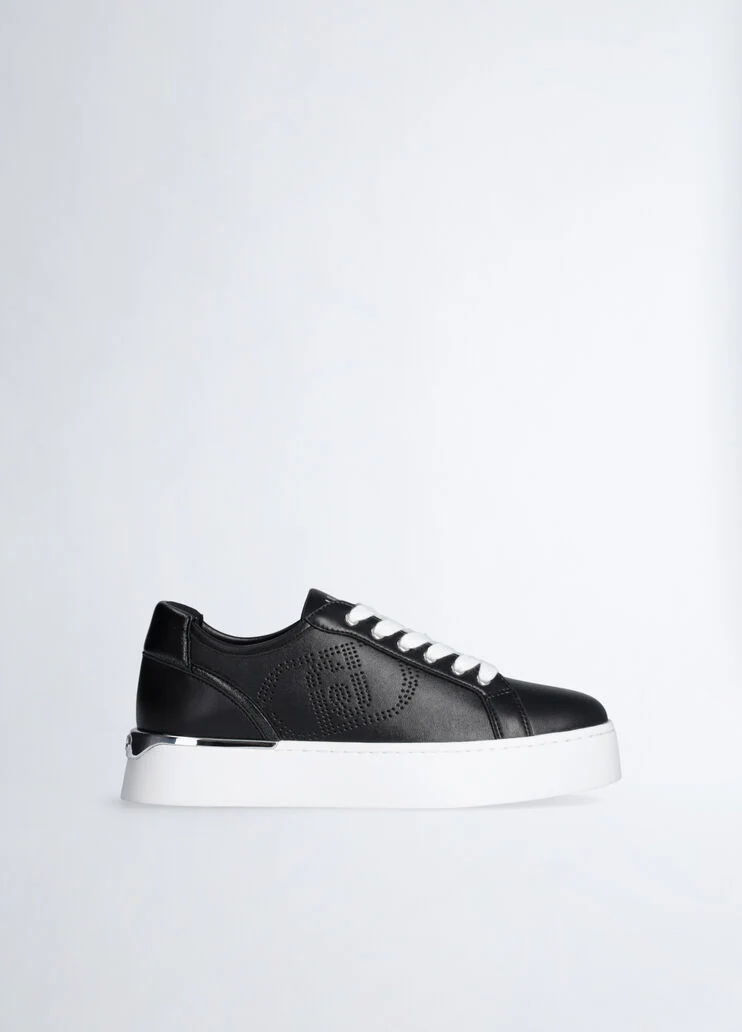 Leather sneakers with openwork logo