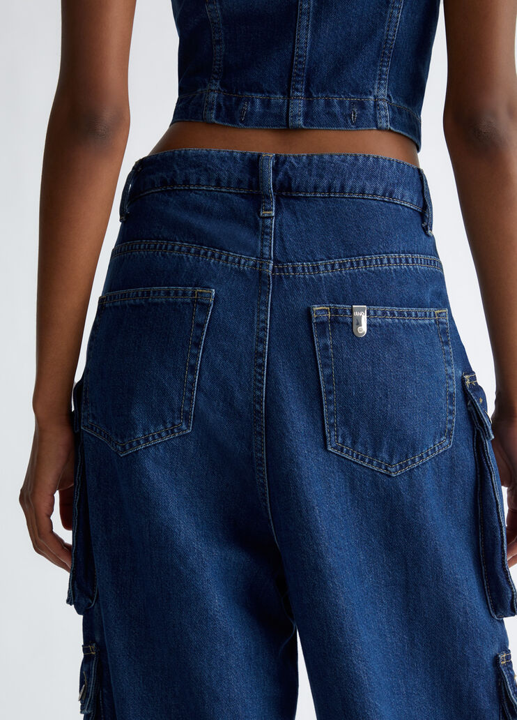 Stretch cotton cargo jeans