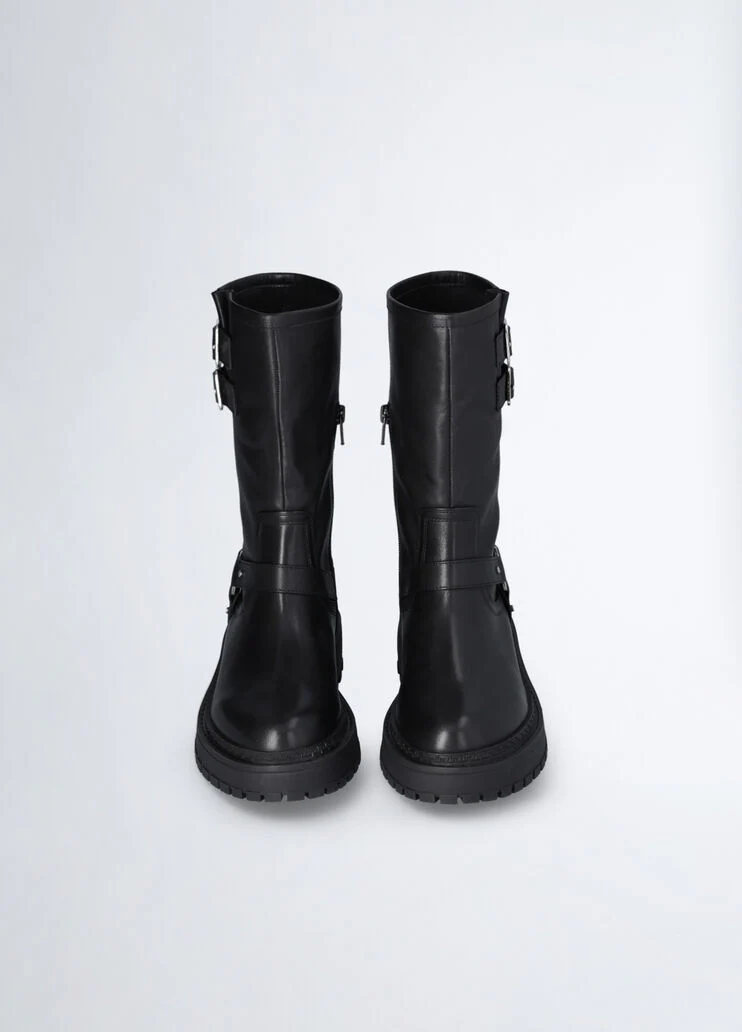 Leather biker boots