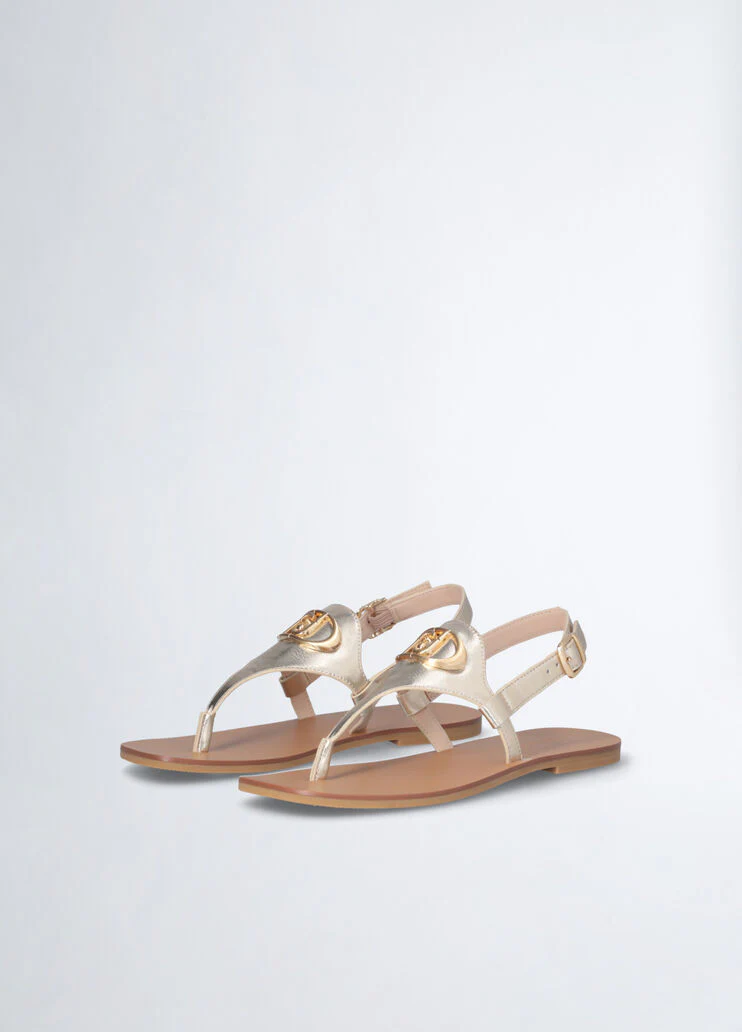 Metallic-effect thong sandals