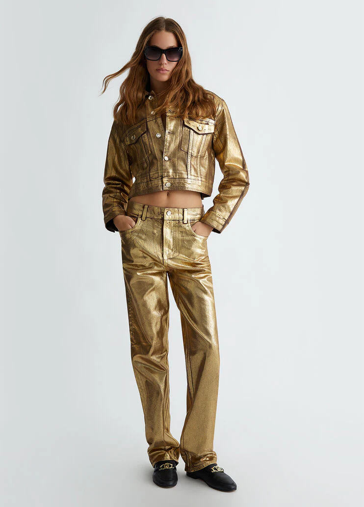 Foil-effect straight-leg jeans