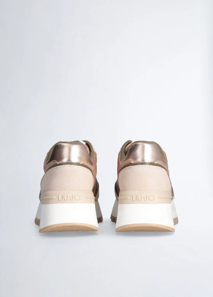 Suede and shiny nylon sneakers