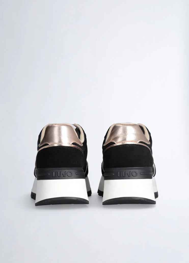 Suede and shiny nylon platform sneakers