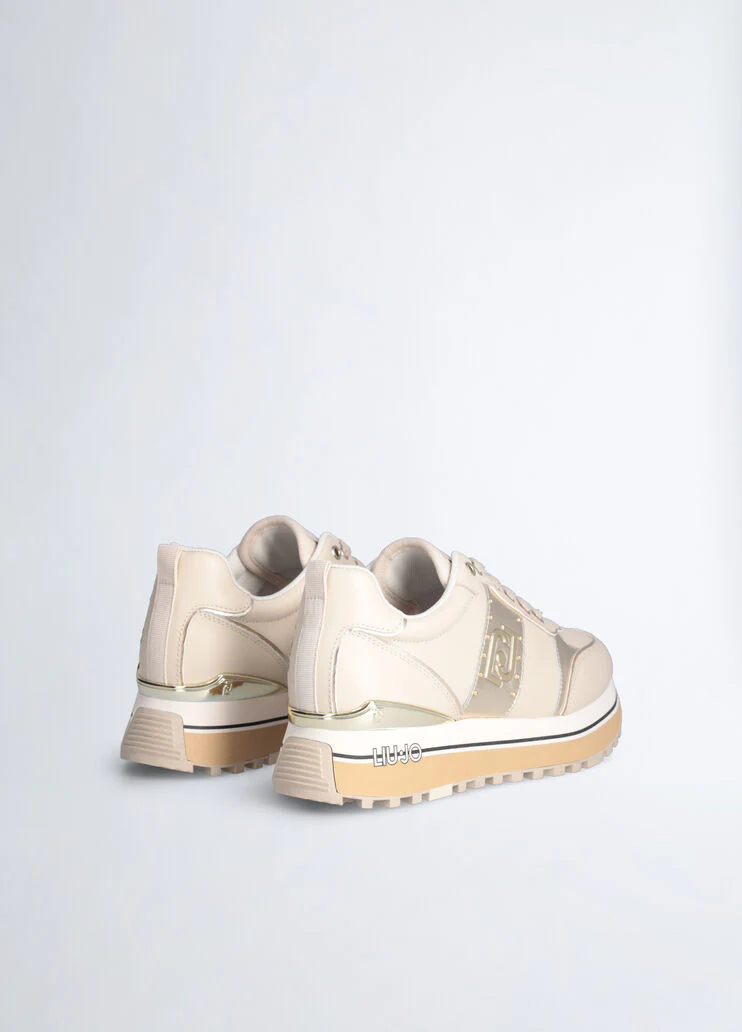 Beige leather platform sneakers