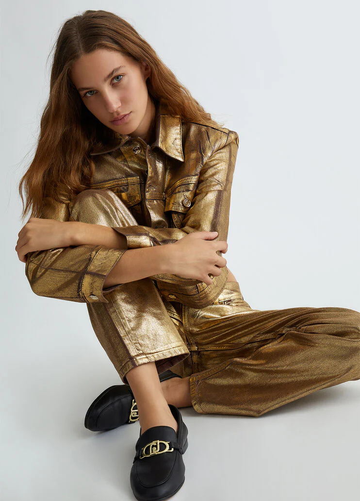 Foil-effect straight-leg jeans