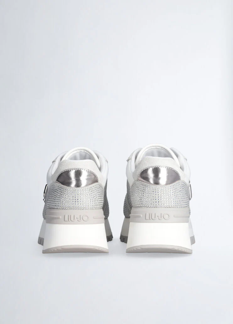 White sneakers with all-over rhinestones