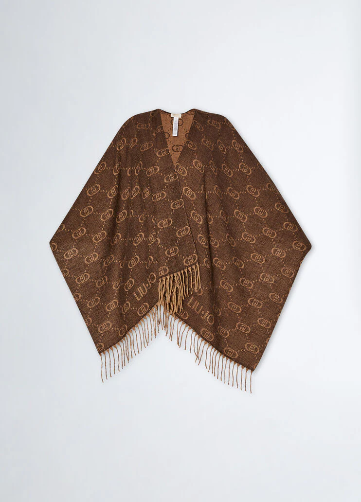 Poncho with jacquard monogram logo