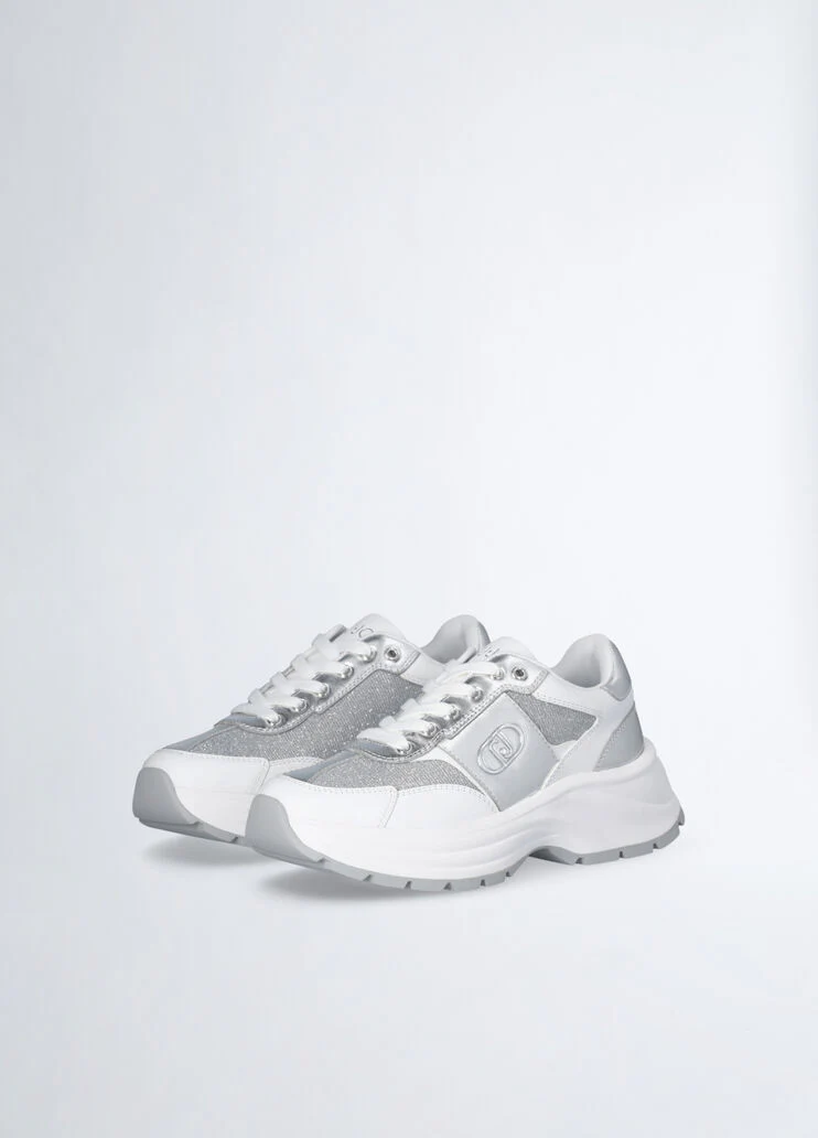 Leather and lurex sneakers