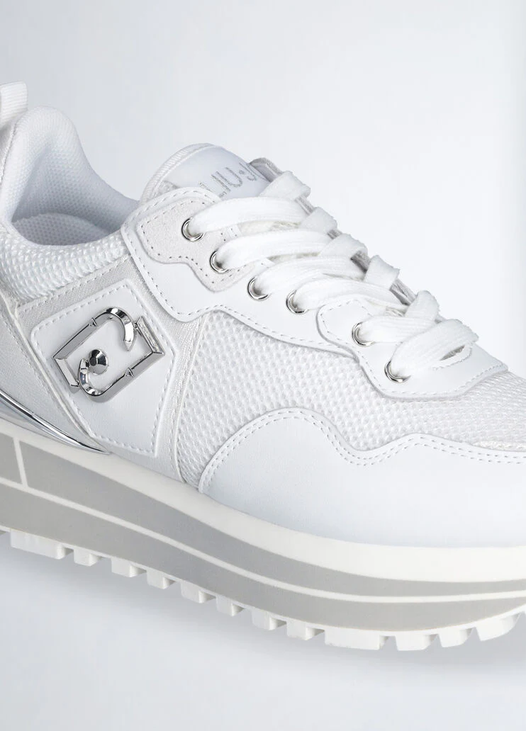 Leather and mesh platform sneakers