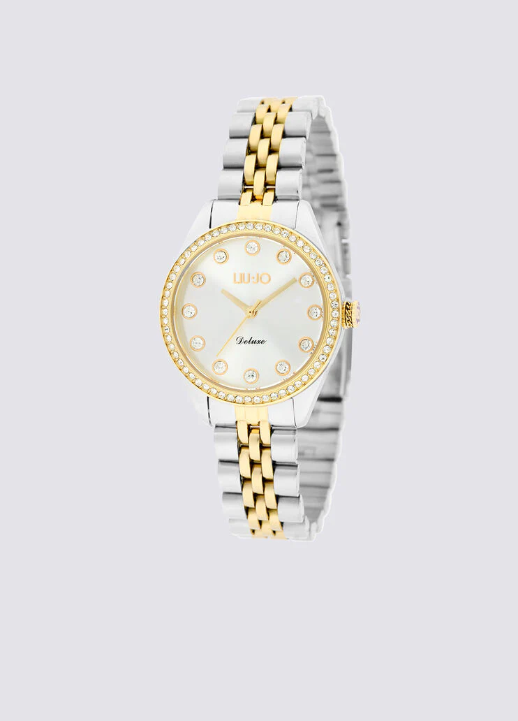 Two-tone steel watch with crystals