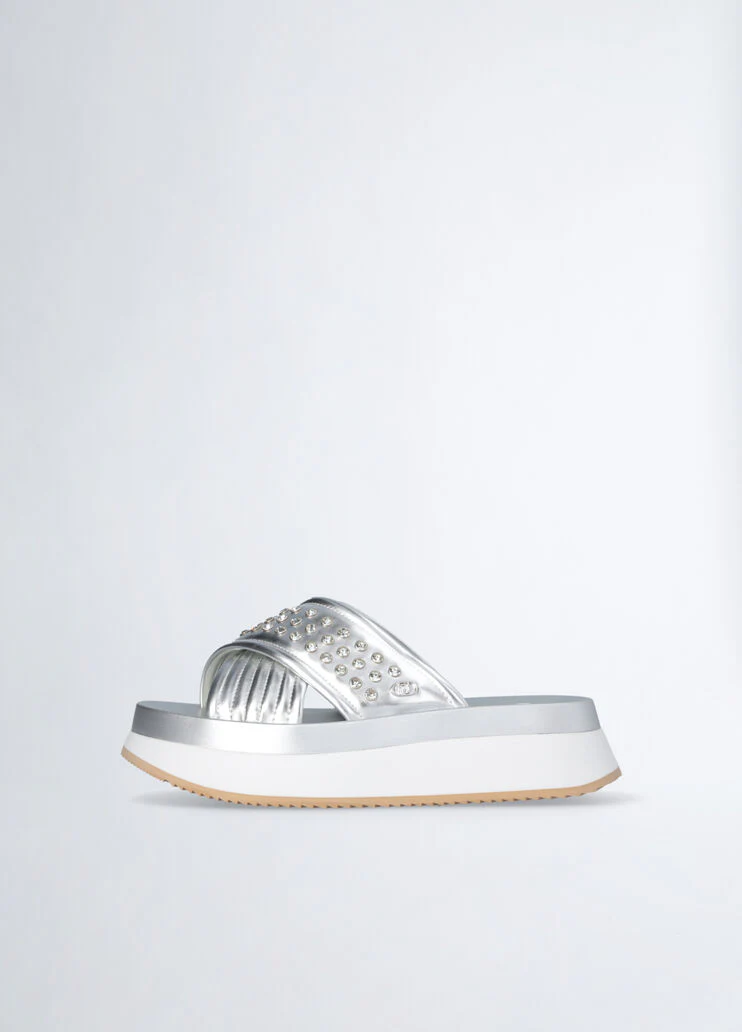 Platform sandals with bejewelled studs