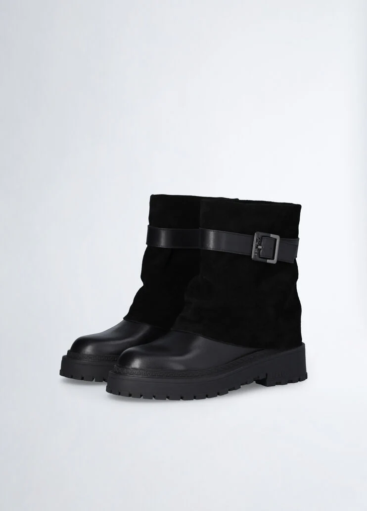 Biker boots with turn-down collar