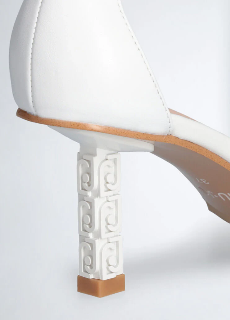 Sandals with branded heel