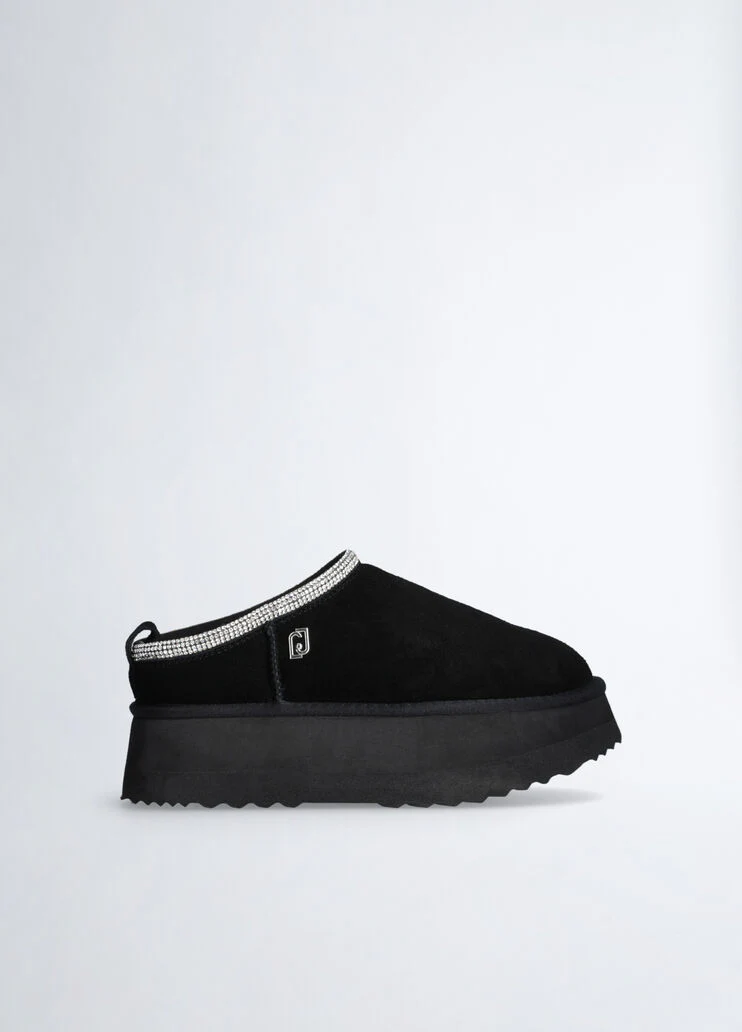 Black suede platform mules