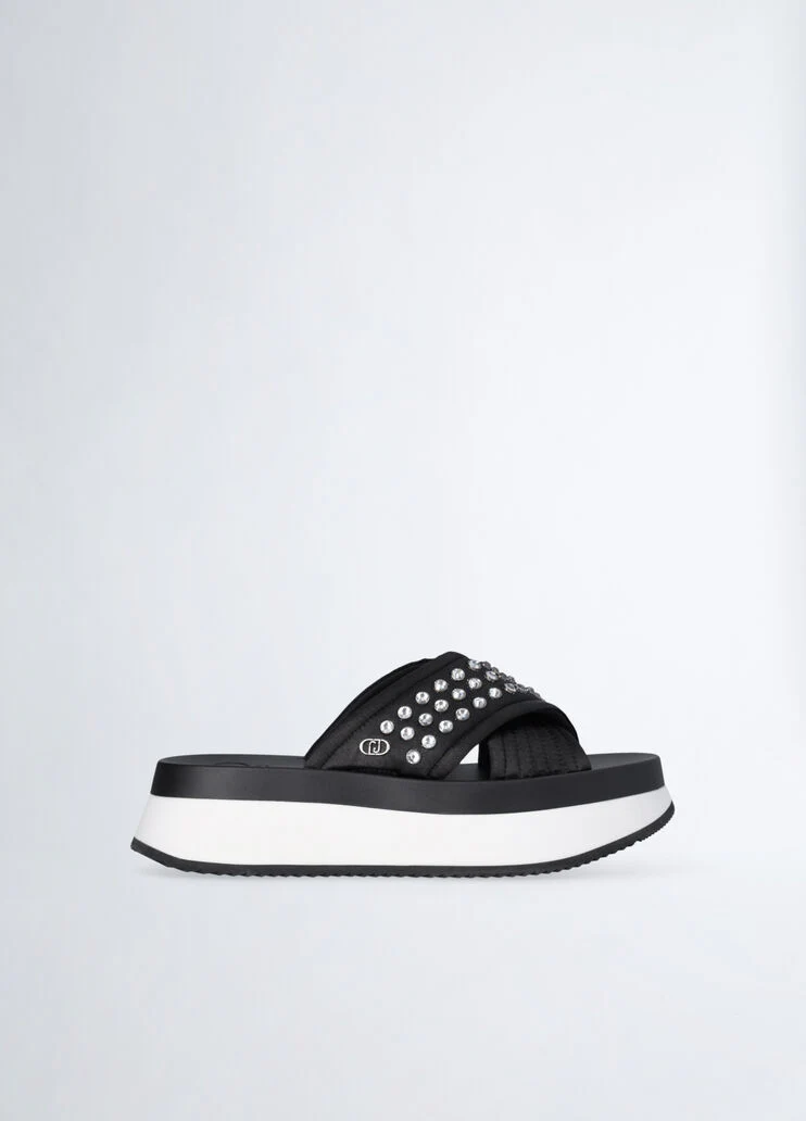 Platform sandals with bejewelled studs