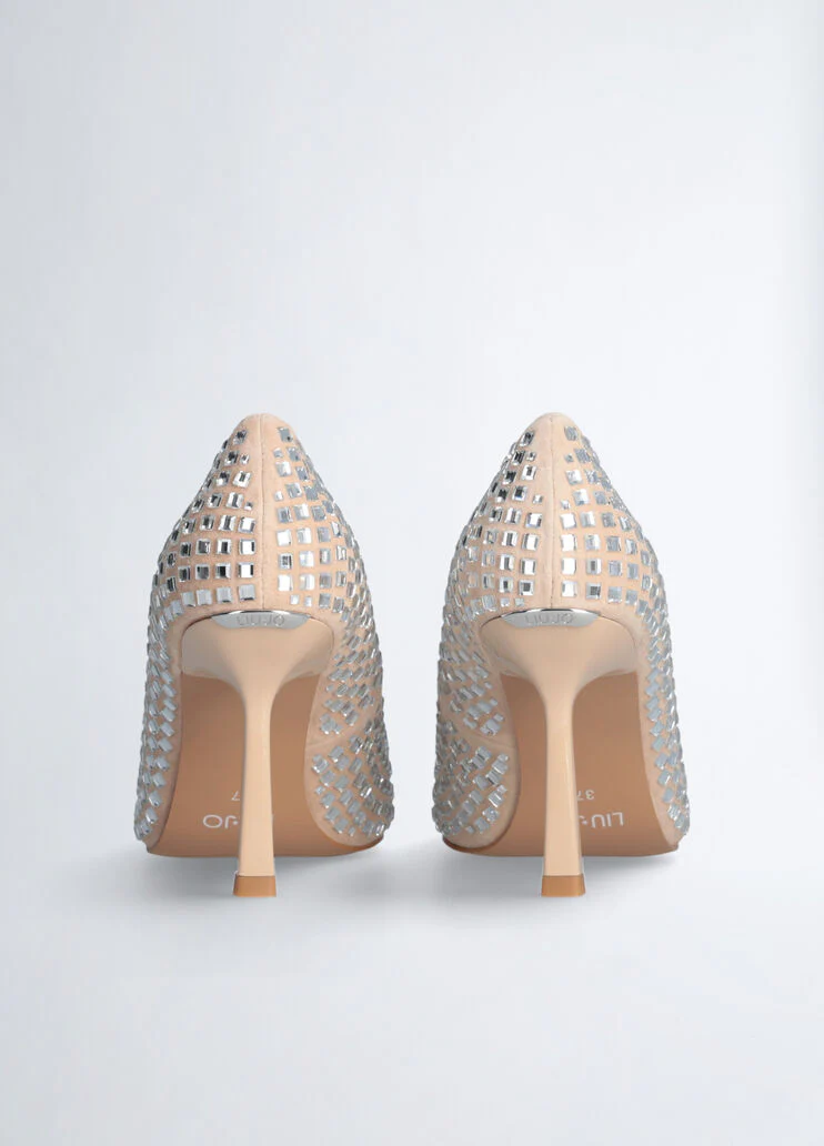 Nude court shoes with all-over rhinestones