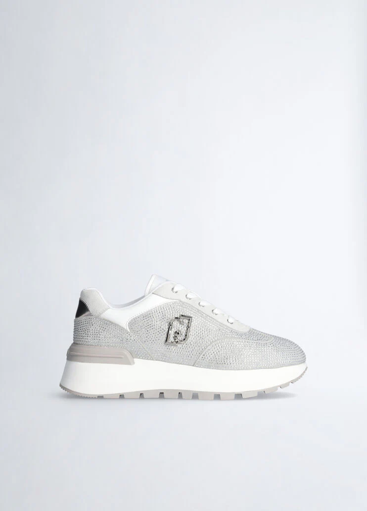 White sneakers with all-over rhinestones