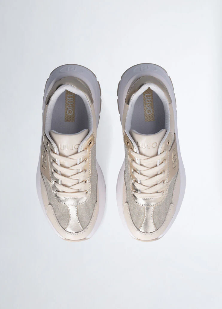 Leather and lurex sneakers