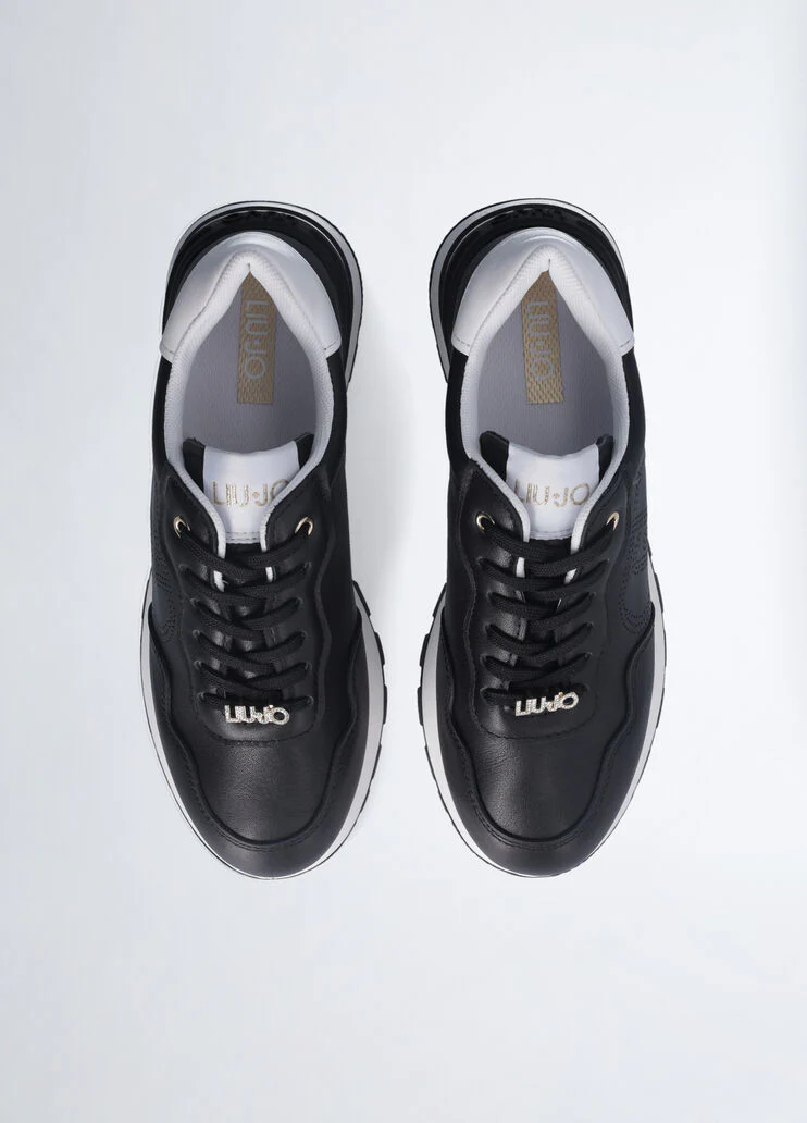 Leather sneakers with openwork logo