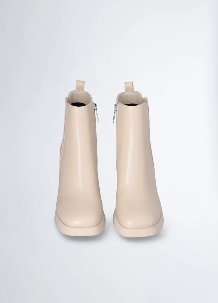 Beige ankle boots with logo