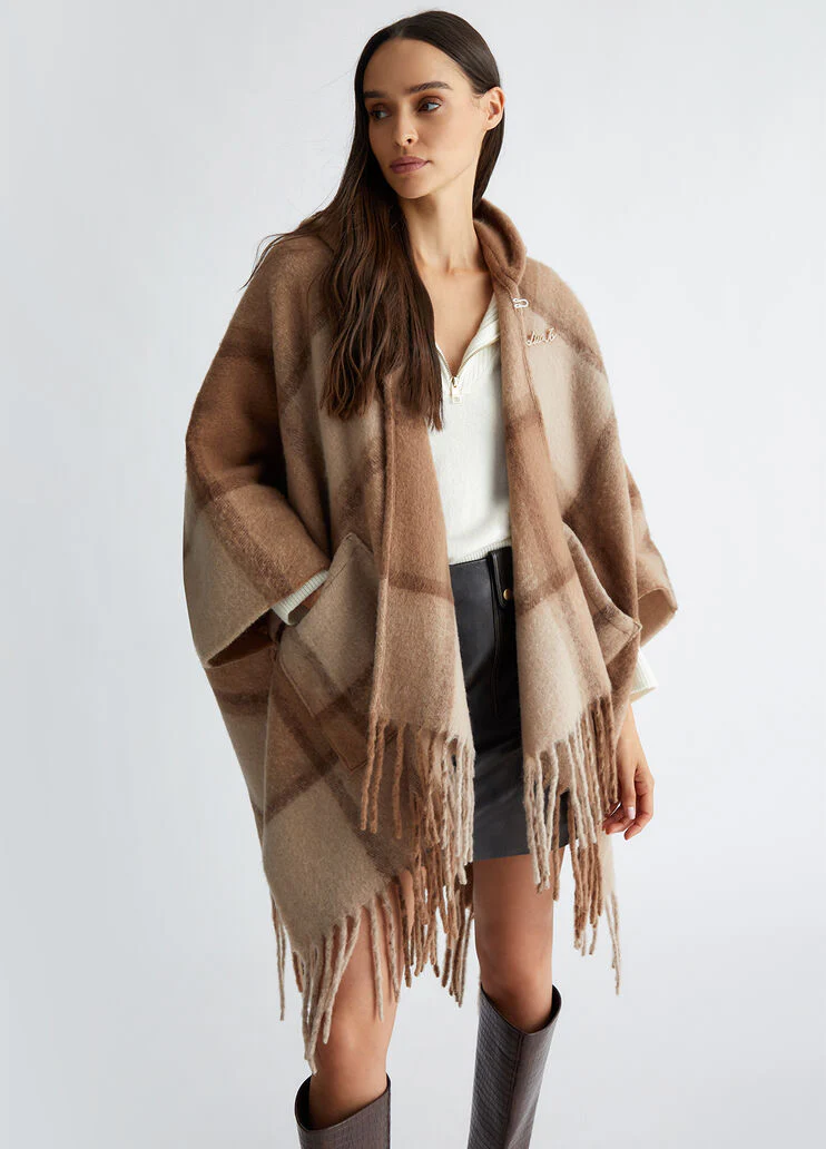 Jacquard hooded poncho