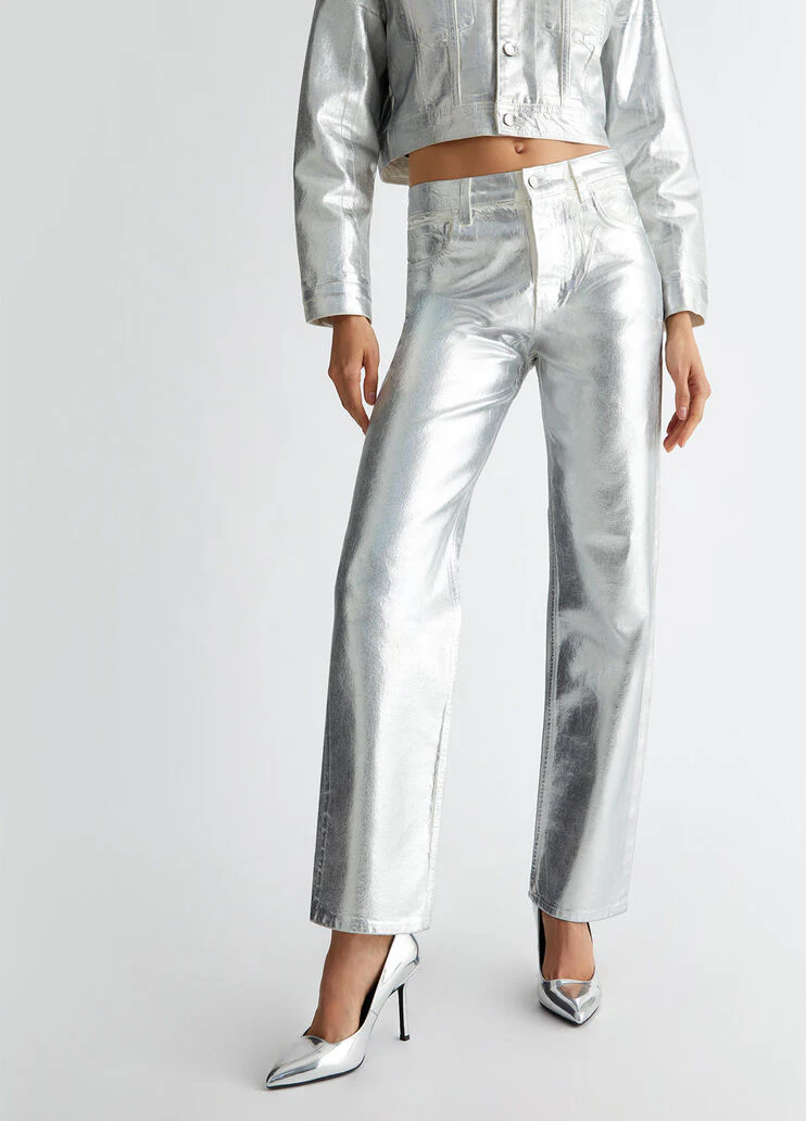 Foil-effect straight-leg jeans