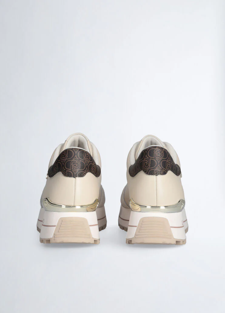 Beige leather platform sneakers