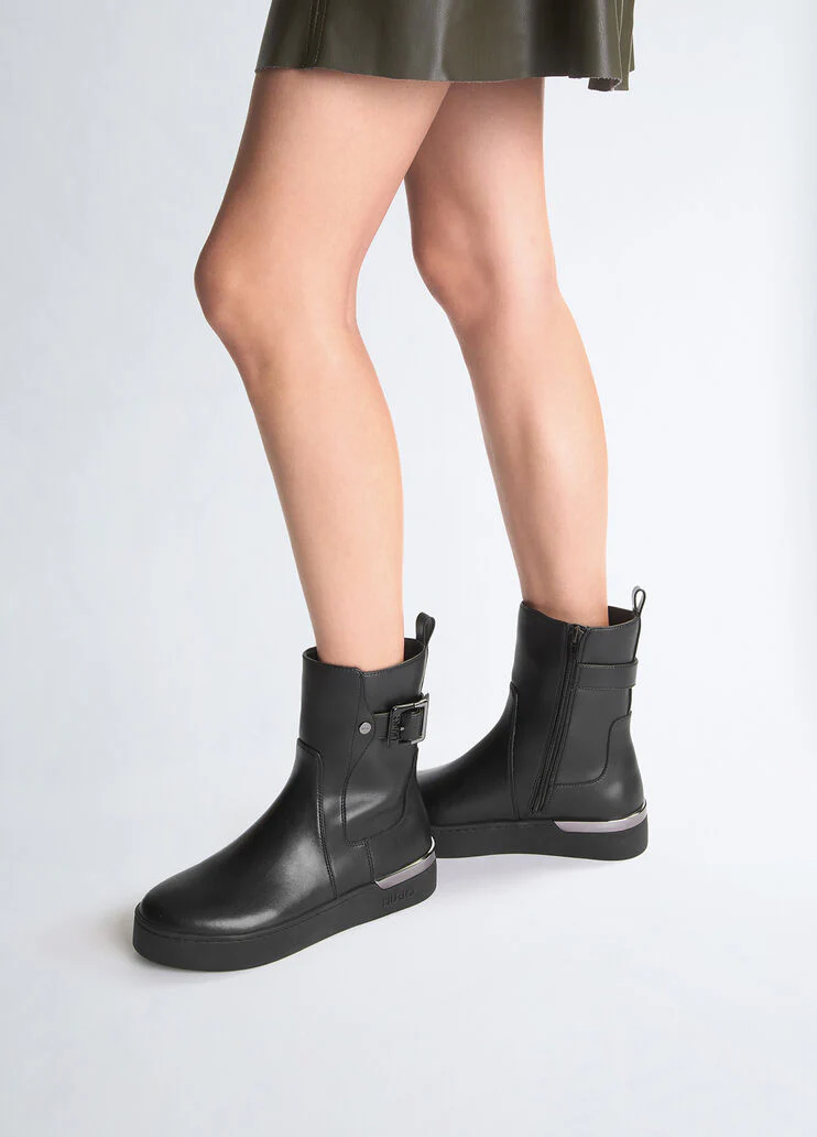 Black ankle boots with buckle