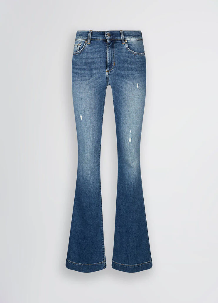 Blue bell-bottom jeans with rhinestones