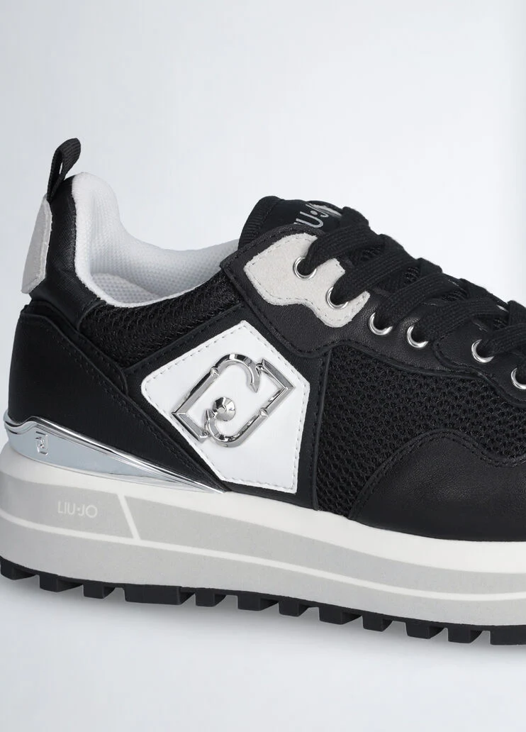 Leather and mesh platform sneakers