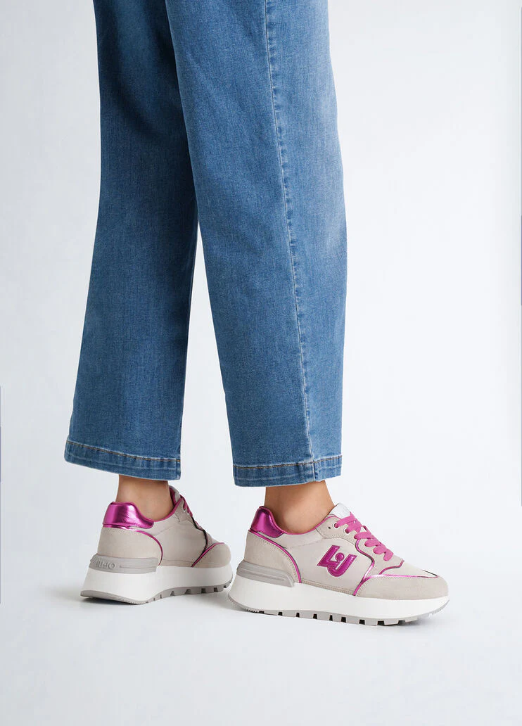 Platform sneakers in suede and nylon