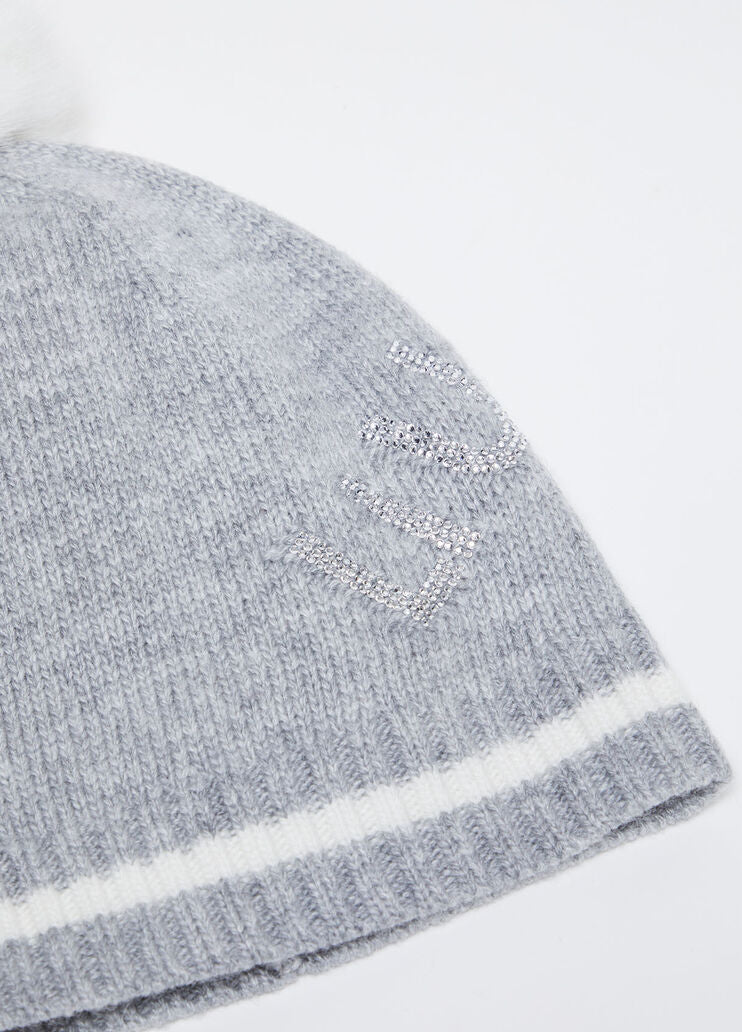 Wool-blend hat with pom-poms